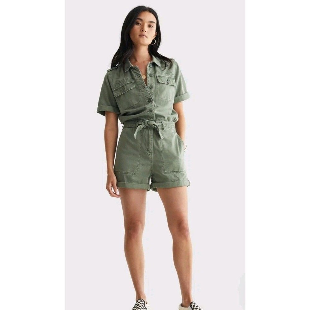 Utility Green Denim Romper Lucky Brand Rain Or Shine Women’s Small Cotton